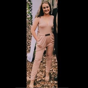 Boutique Nude Jumpsuit with Belt